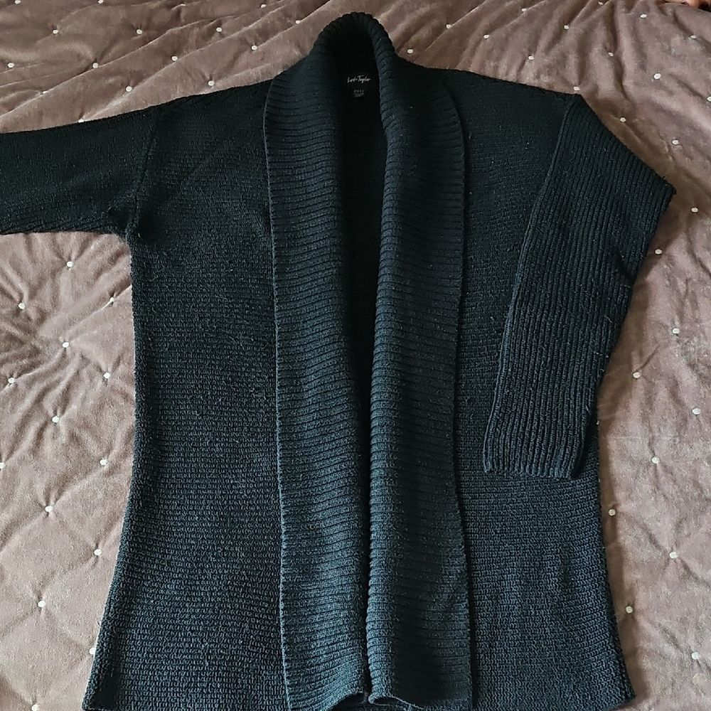 Lord & Taylor Black Open Front Cardigan, Size M